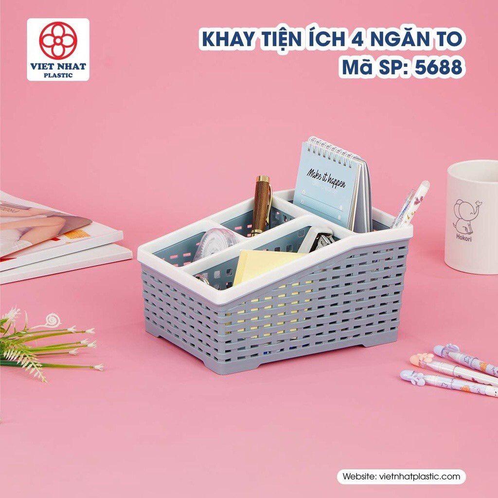 SET 2 Khay tiện ích 4 ngăn .đựng mỹ phẩm, bút ,điều khiển , điện thoại .....Khay nhựa nhiều ngăn để bàn đựng đồ tiện ích