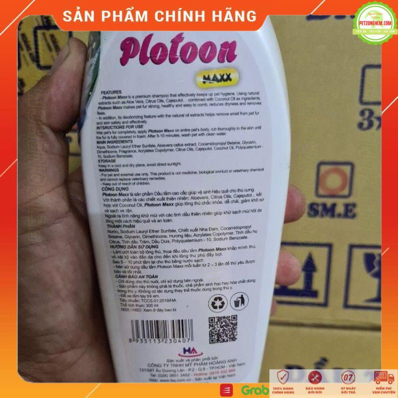 Sữa tắm cho chó Plotoon Maxx 300ml - Dầu tắm chuyên diệt ve - vệ sinh khử mùi - giảm rụng lông