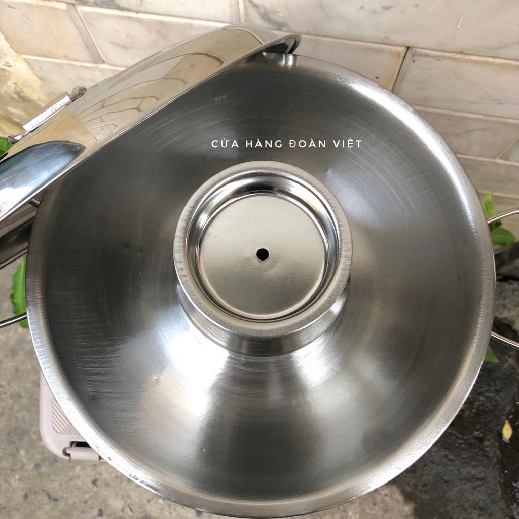 Nồi Nấu Lẩu Inox Dày - Sử Dụng Than Hoặc Cồn 24 cm Size lớn- Nồi lẩu cù lao, nồi núi lửa cổ điển.