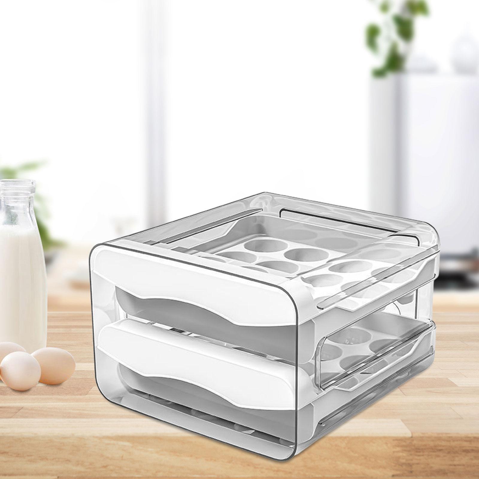 Egg Holder for Fridge Egg Fresh Storage Box Space Saving Large Capacity 2 Layers Egg Tray Egg Storage Container for for Kitchen Refrigerator