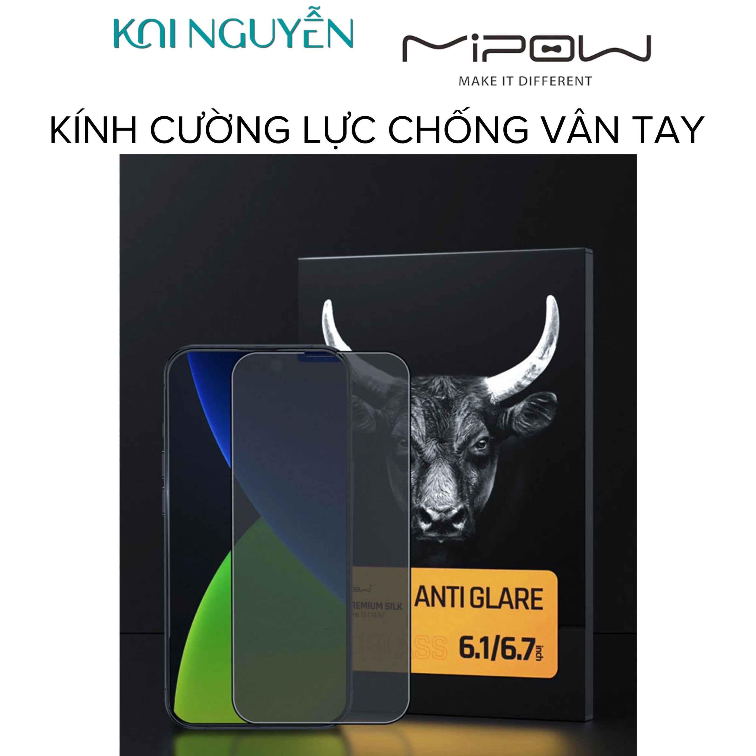Miếng Dán Cường Lực MIPOW KINGBULL Chống Vân Tay Dành Cho iPhone 14 ProMax / 14 Pro / 14 Plus / 14 - Hàng Chính Hãng