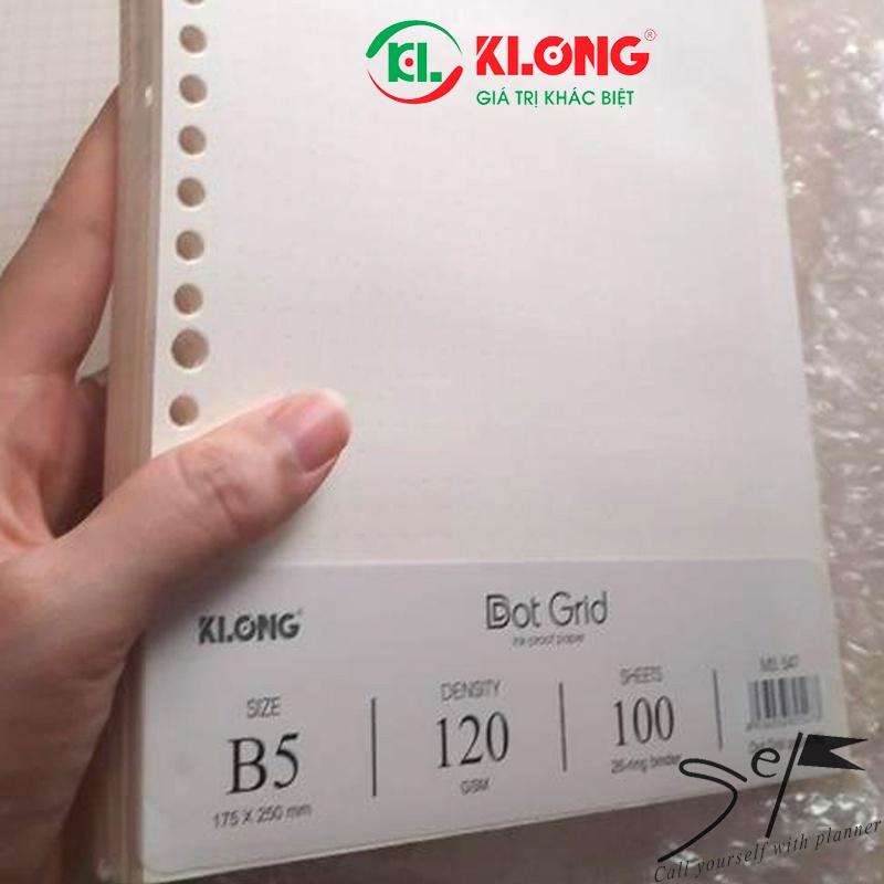 Ruột sổ còng giấy refill Klong Dot Grid B5 100 tờ; MS: 547, còng 28 lỗ binder 120GSM