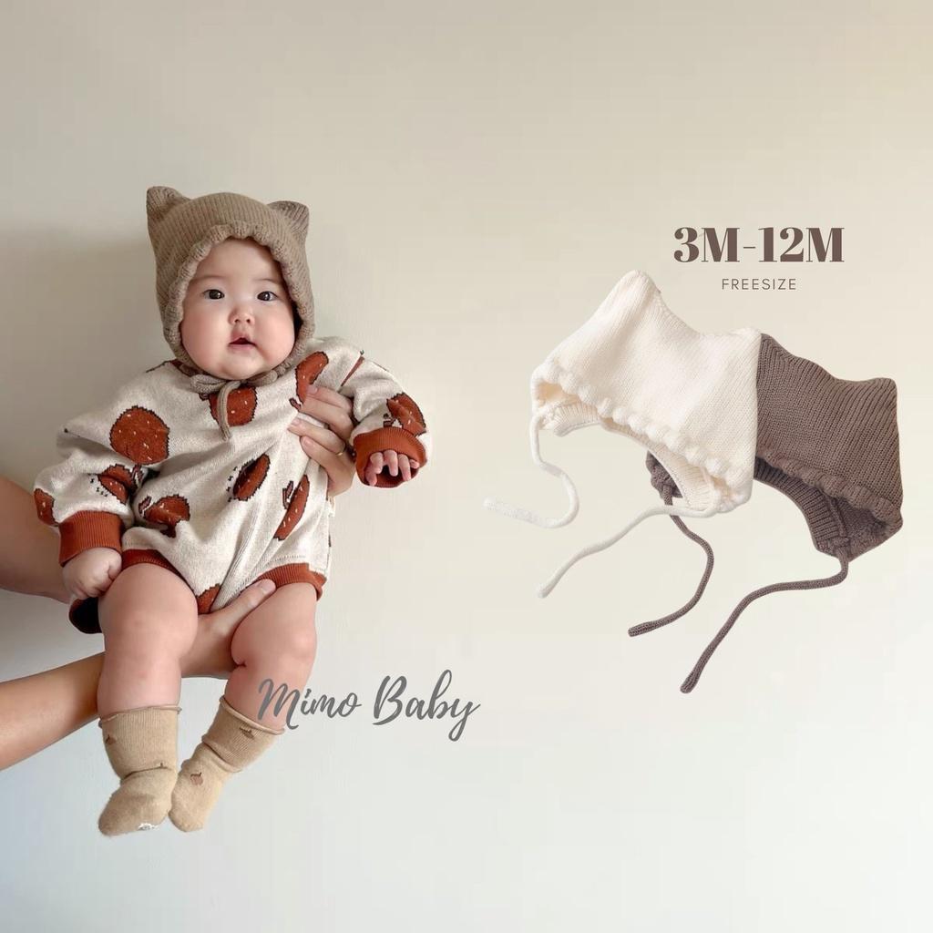 Mũ len trơn cột dây phong cách hàn quốc cho bé 3-12m Mimo Baby ML56