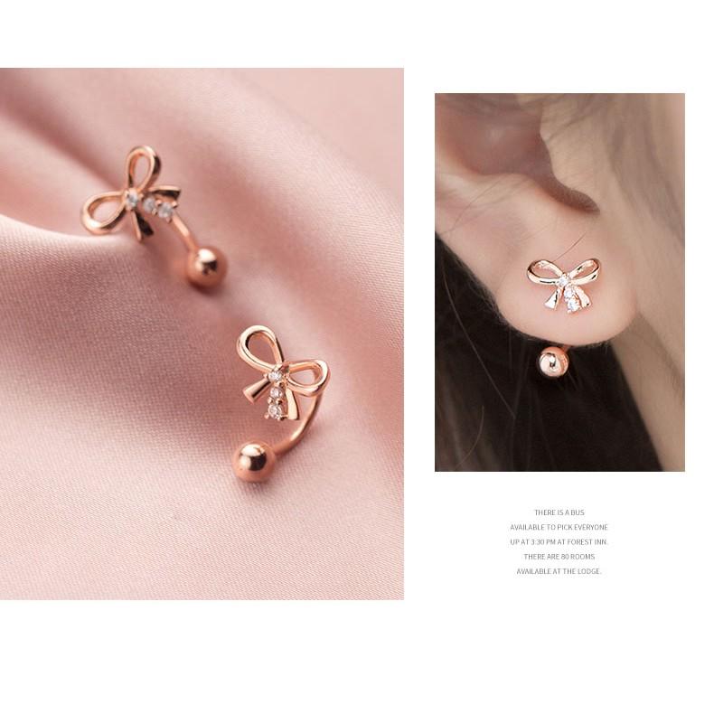 Khuyên tai bạc Ý s925 khảm hình nơ rỗng xinh tươi G6467 - AROCH Jewelry