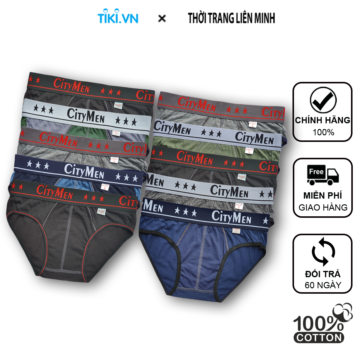 Combo 10 Quần Lót Nam vải cotton 2 chiều co giãn lưng CITYMEN, màu ngẫu nhiên, đồ lót - LMTK-CTM2C