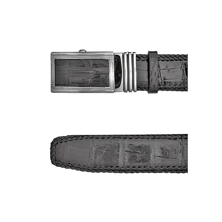 HJ4216-17-18-41 - Thắt lưng nam da cá sấu đan viền đen, nâu đất, vàng, nâu đỏ