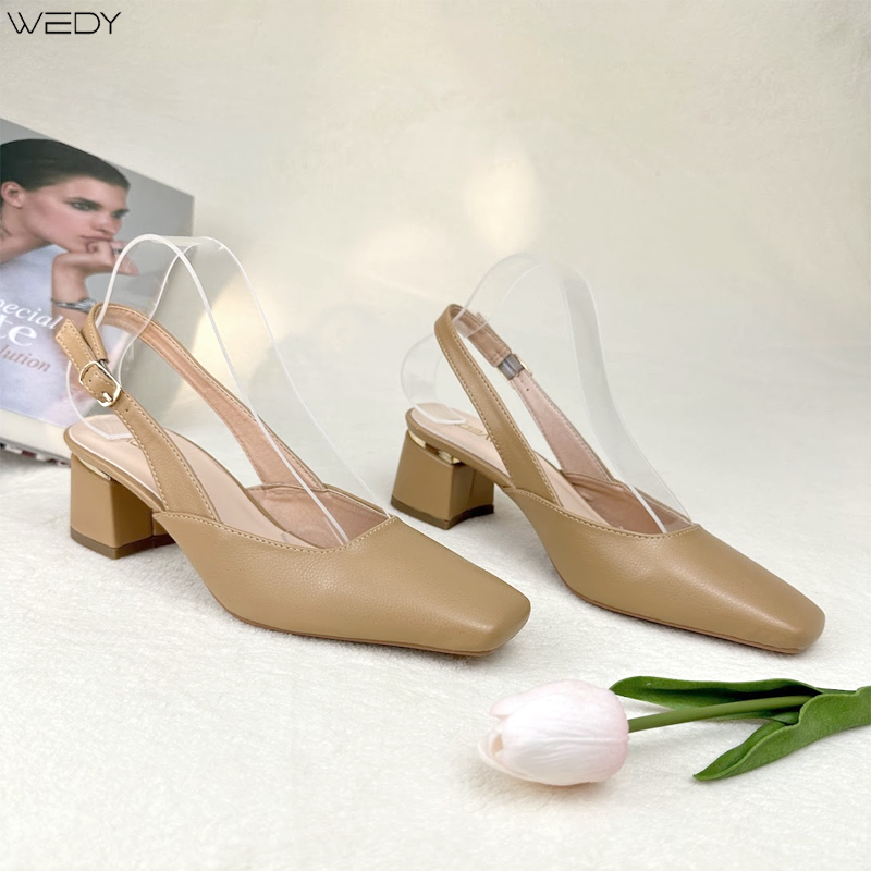 [HÌNH THẬT]Giày Cao Gót Slingback WEDY Mũi Vuông 5 Phân, Giày công sở Nữ Cao Gót Màu Đen WD2311