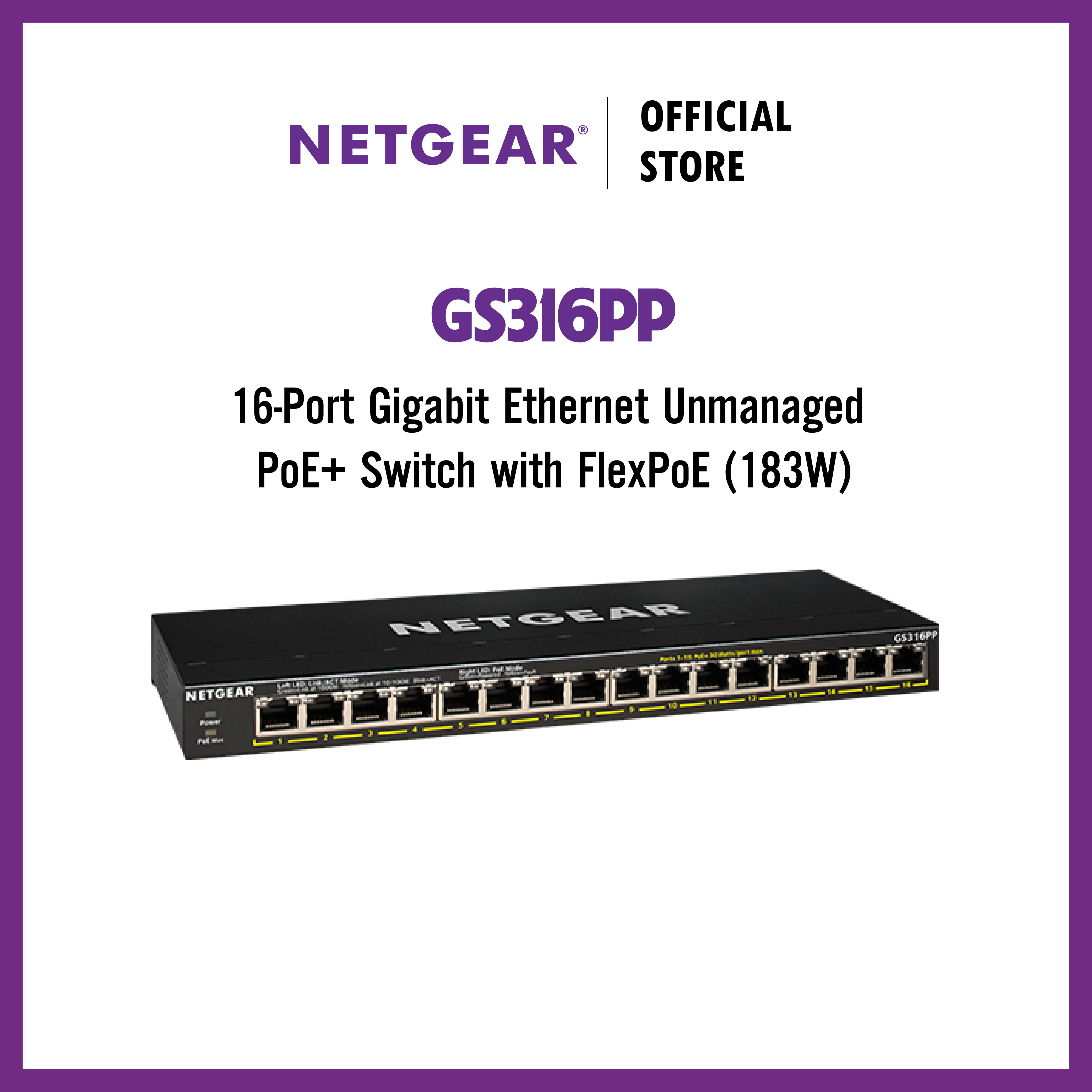 Bộ Chia Mạng Để Bàn 16 Cổng 10/100/1000M PoE+ Gigabit Ethernet Unmanaged Switch Netgear GS316PP - Hàng Chính Hãng