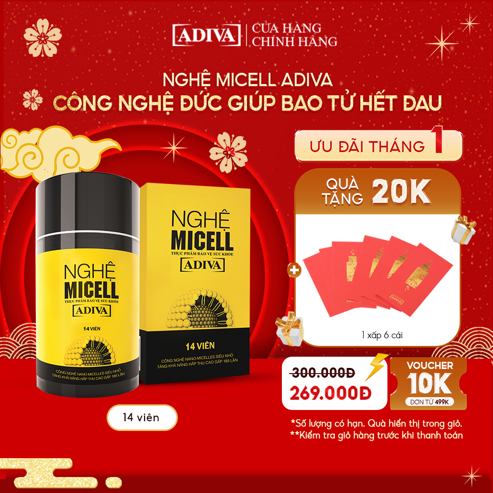 Thực phẩm BVSK: Nghệ Micell ADIVA (Hộp 14 viên)