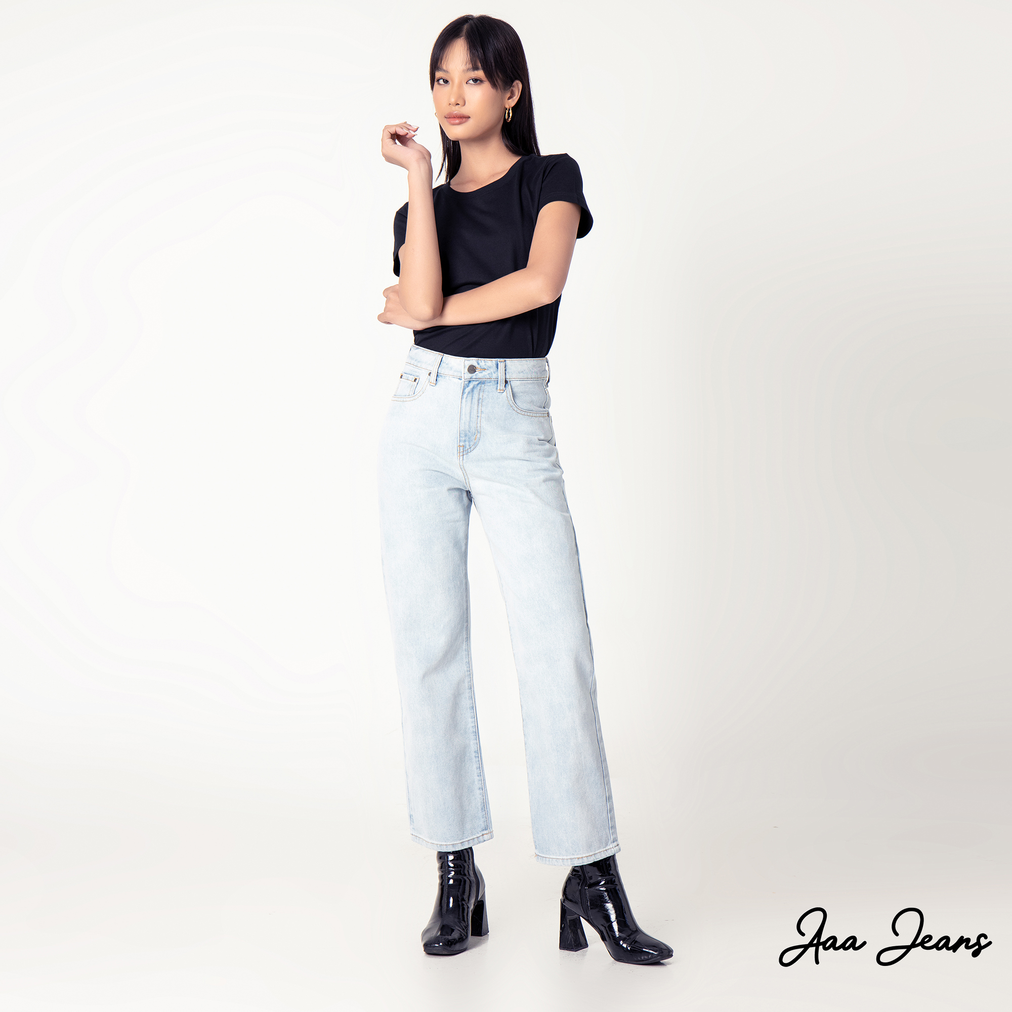 Quần Jean Ống Rộng Nữ Lưng Cao Alice Blue Aaa Jeans