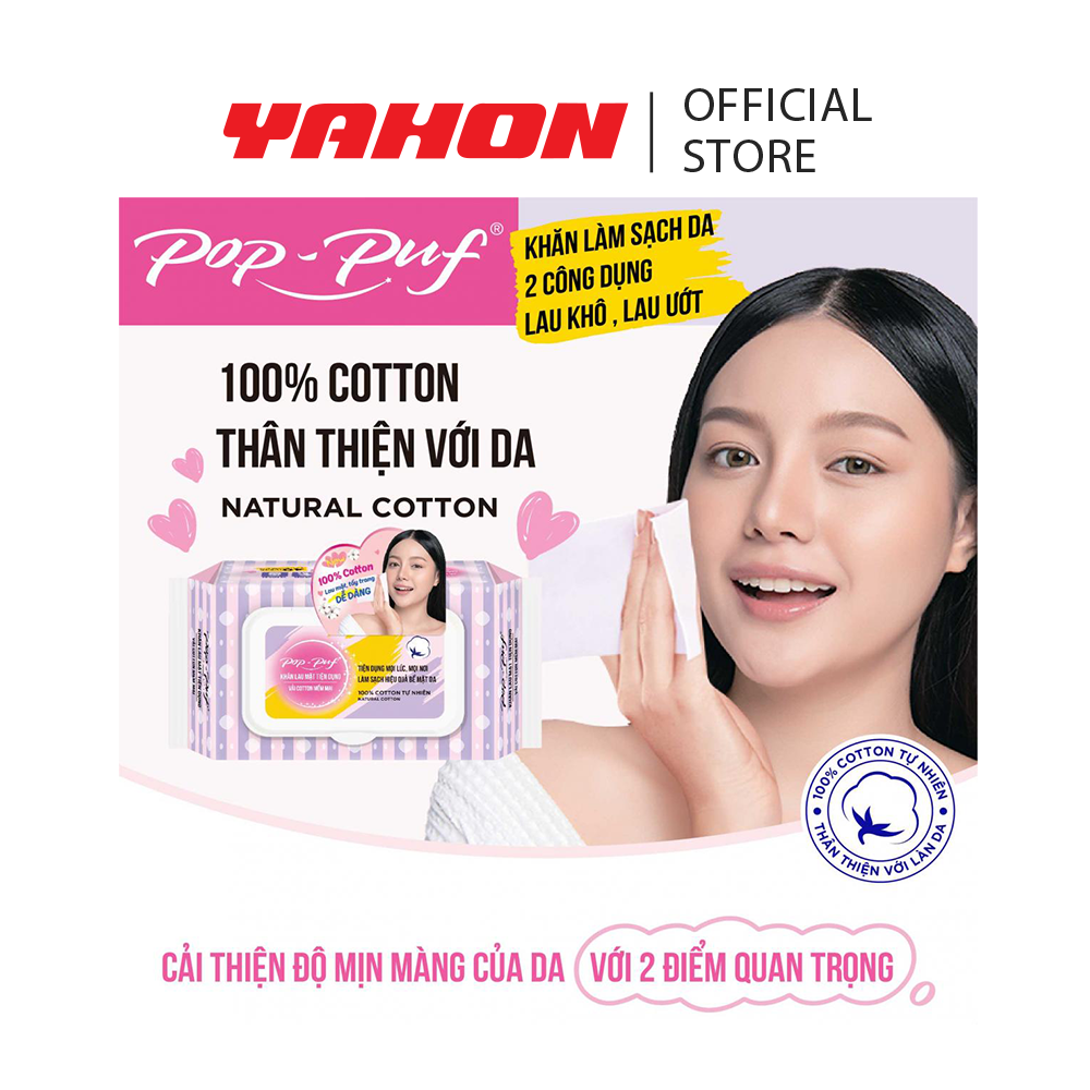 Combo 12 Bao Khăn Lau Mặt Tiện Lợi POP-PUF 100% Cotton, 40 Miếng/Bao