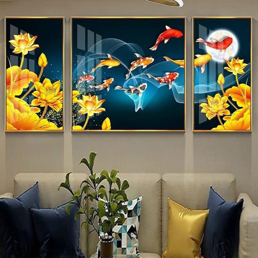 Bộ Tranh Treo Tường Tài Lộc.Hưu, Thuận Buồm Xuôi Gió Tráng Gương Cao Cấp.Tặng Kèm ĐInh Treo Không Cần Khoan Tường