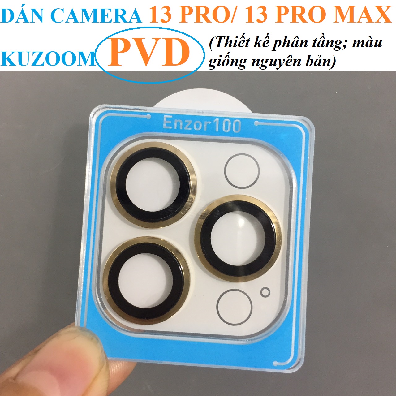 [ iP 13 Pro ; 13 Pro Max ] Cụm cường lực dán camera Kuzoom bản PVD chia tầng _ hàng chính hãng