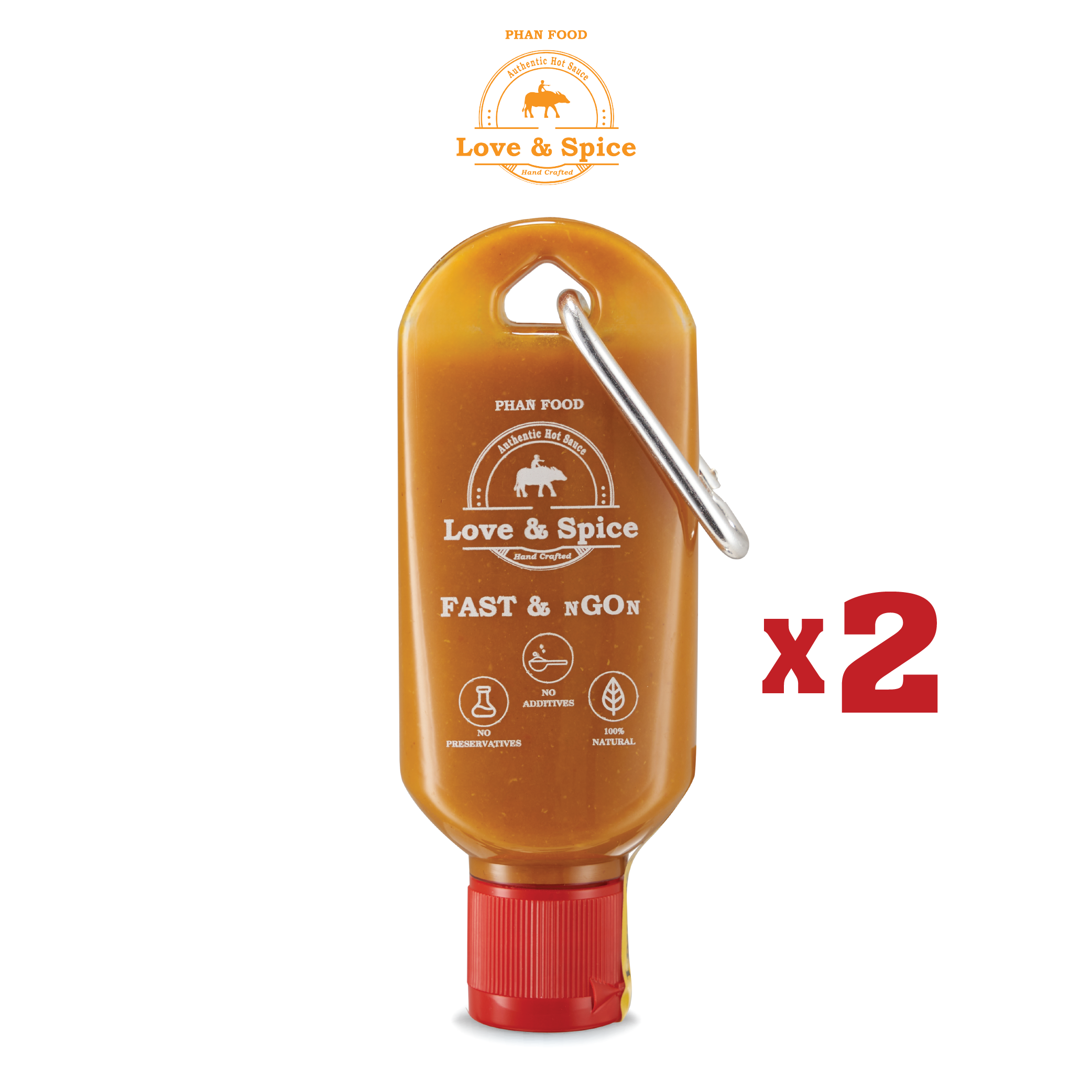 Set 2 móc khóa tương ớt siêu cay Love & Spice CAY QUÁ ĐÃ (cấp độ 1) lên men tự nhiên từ ớt Peach Habanero chai 60ml x 2