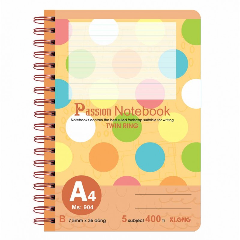 Sổ lò xo KLONG kép A4 400tr, 70/92 offset bìa cứng; ms; 904