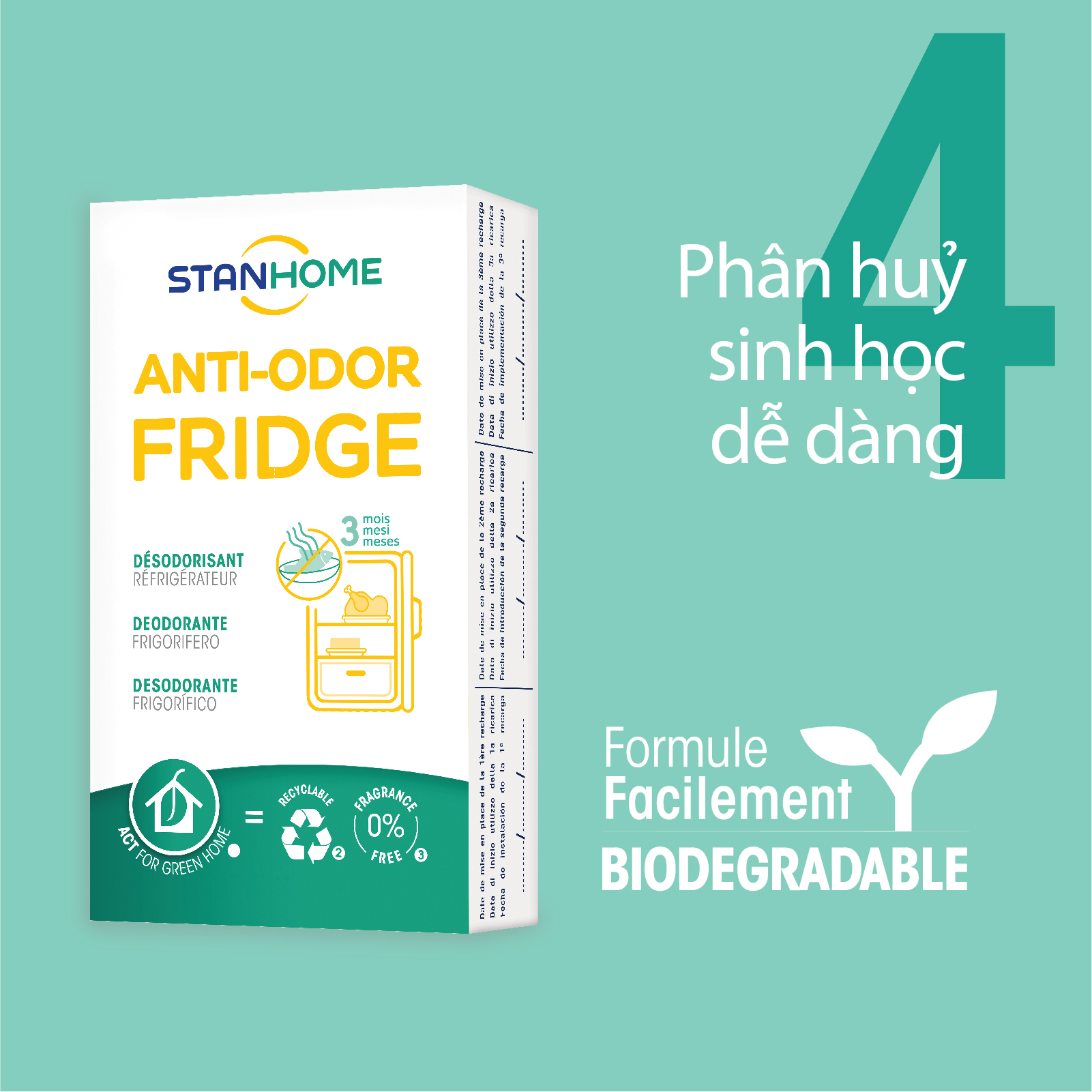 Miếng khử mùi tủ lạnh Stanhome Anti Odor Fridge 31gr/hộp