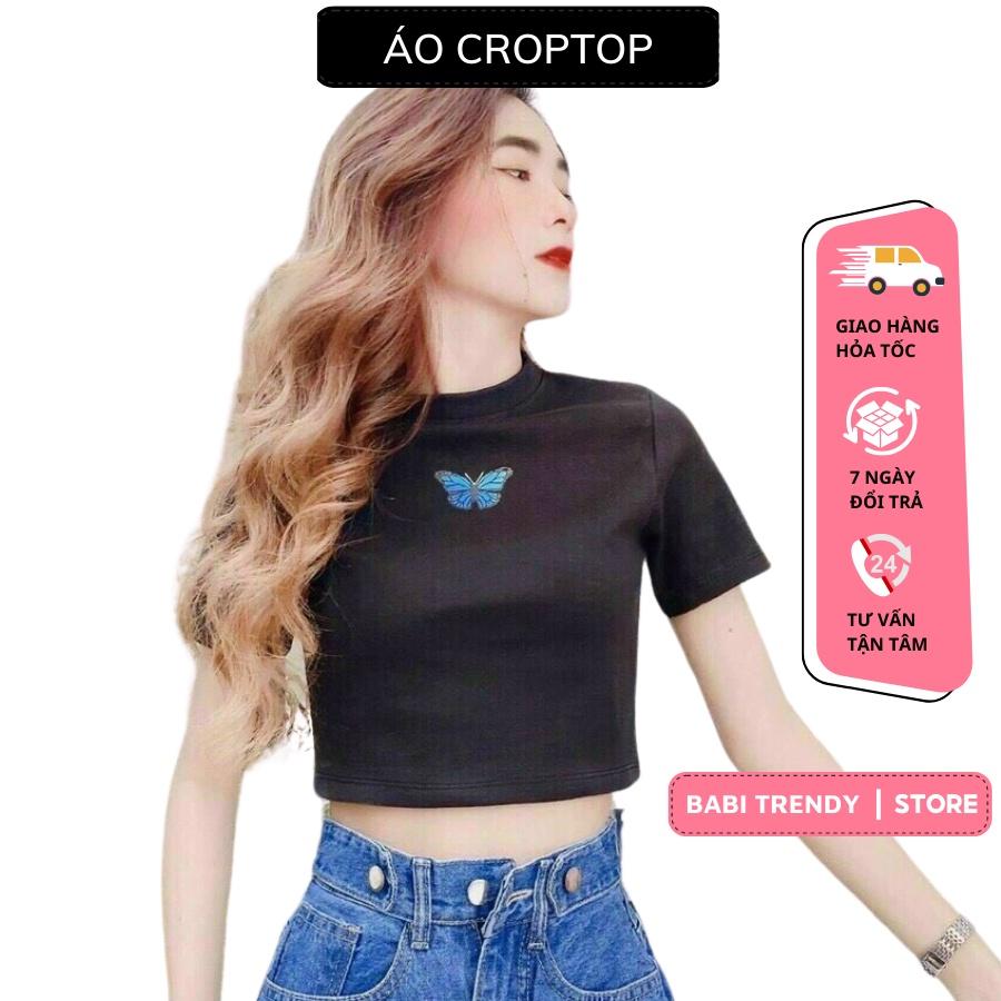 Áo Croptop Thêu Bướm Xinh Xắn Kiểu dáng nhỏ nhắn ôm body- Babi Trendy CT40