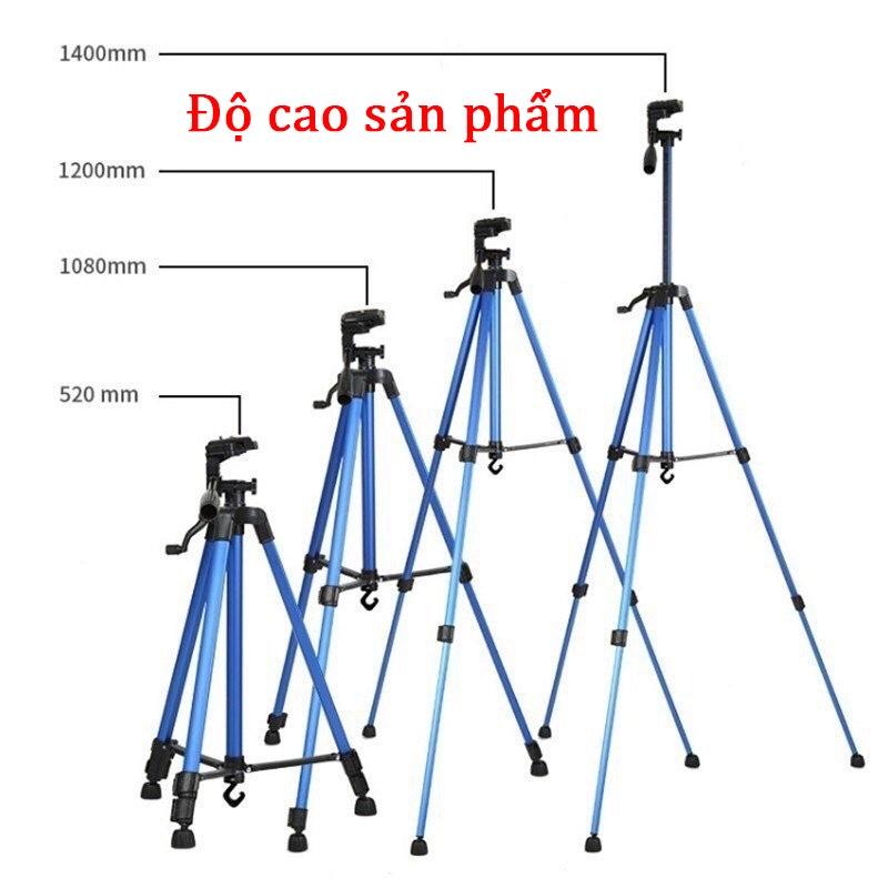 Gậy selfie chụp ảnh 3 chân tripod 3366 cao 1m5 có tay cầm, tặng đầu kẹp và túi đeo- Chân Giá Đỡ Điện Thoại Chắc Chắn