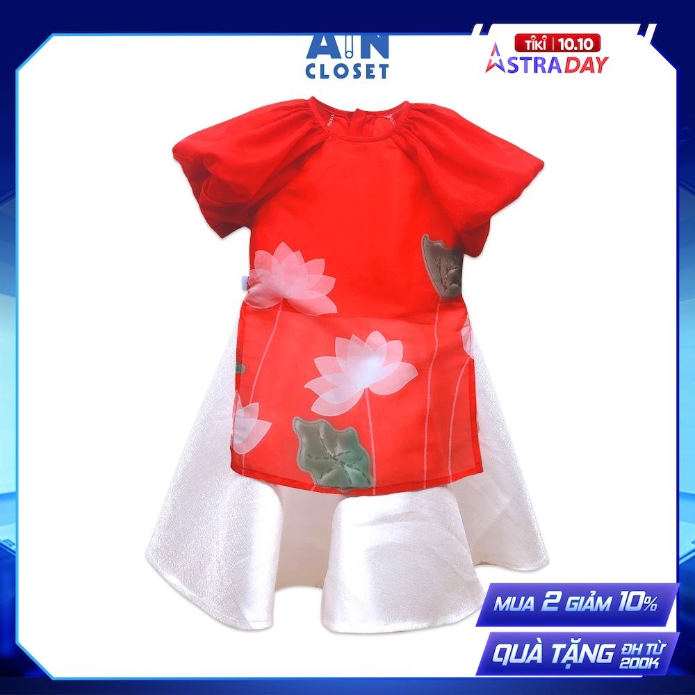 Bộ áo dài váy bé gái họa tiết Hoa sen trắng lụa đỏ - AICDBG0ACRZ7 - AIN Closet