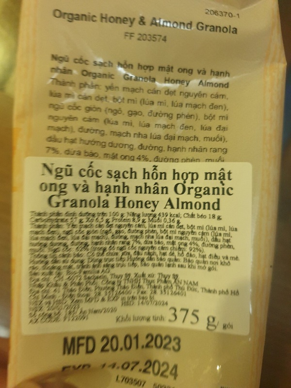 Ngũ cốc sạch hỗn hợp mật ong và hạnh nhân hiệu Familia 375g