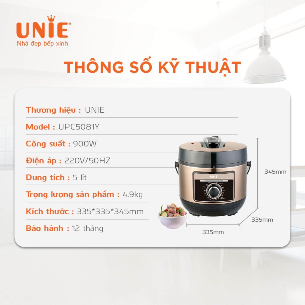 Nồi Áp Suất Điện Unie UPC5081Y, 900w-1.0Lit, Lòng Nồi 5 Lớp Dày 2.2mm Phủ Ceramic, Hàng Chính Hãng