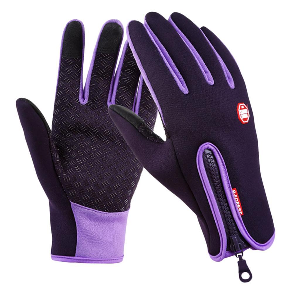 Nylon Windproof Fishing Hunting Cycling Gloves Winter Warm Gloves Purple