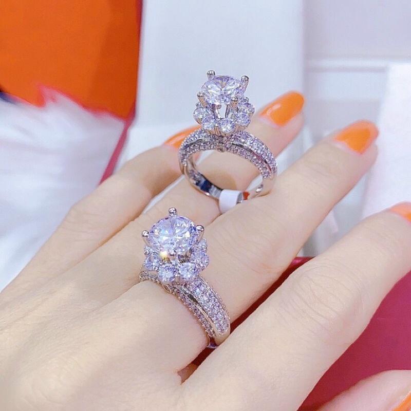 Nhẫn hột xoàn đá cao siêu sáng xi bạch kim cao cấp