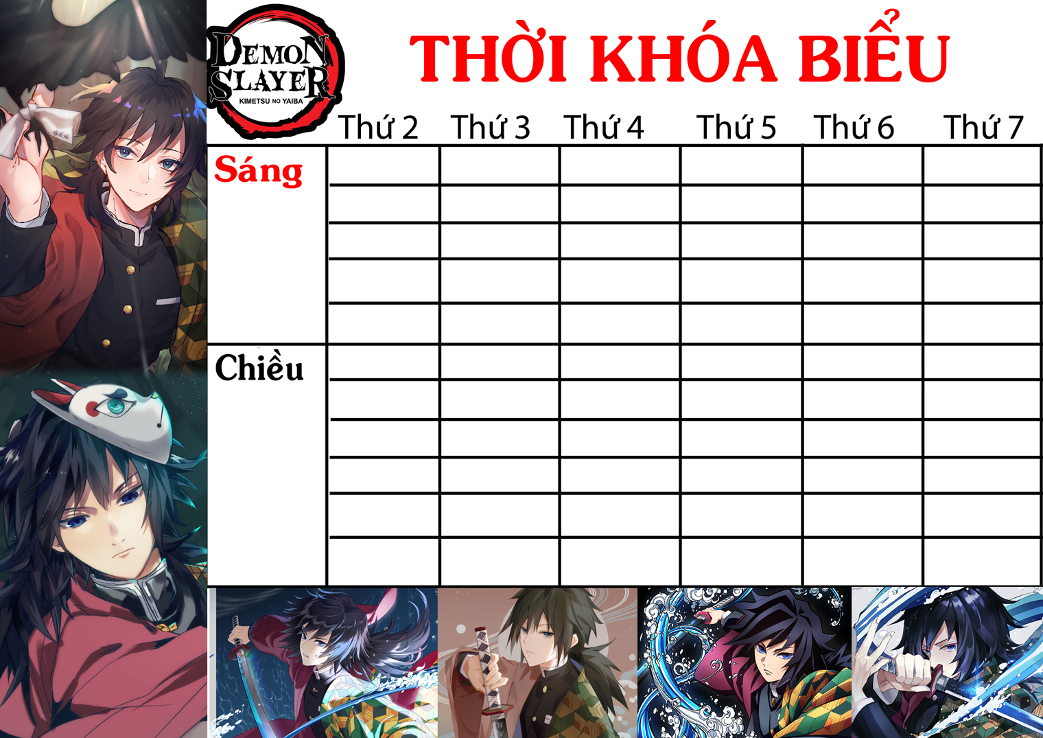 COMBO 5 THỜI KHOÁ BIỂU Kimetsu no Yaiba nhiều mẫu khasc nhau 15x21cm