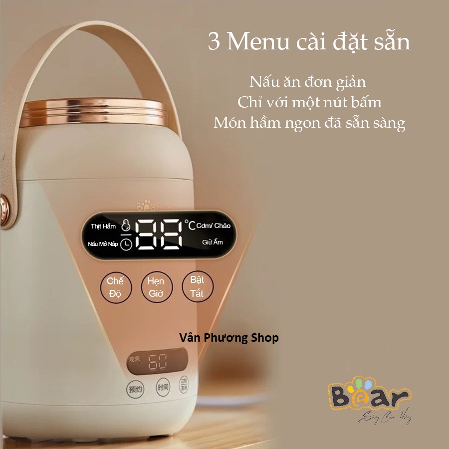 Nồi điện đa năng mini Bear P08D1, 0.8 lít, hầm cháo, nấu canh, nầu cơm...giữ ấm thức ăn, tiện lợi, kiểu dáng thời trang - Hàng Chính Hãng