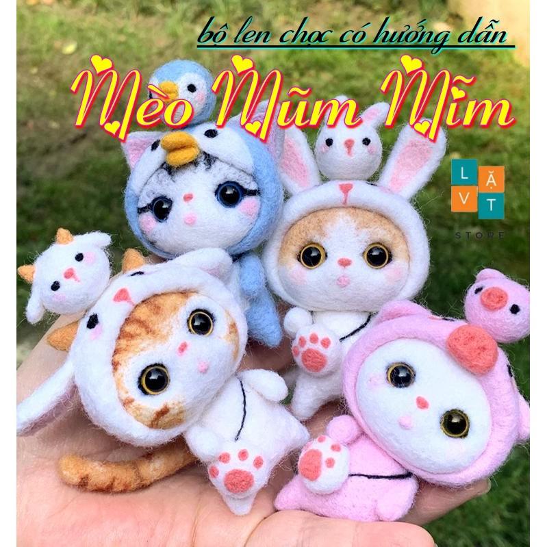 2021-Bộ len chọc Mèo Mũm Mĩm có hướng dẫn làm quà tặng ý nghĩa. Needle felting cat