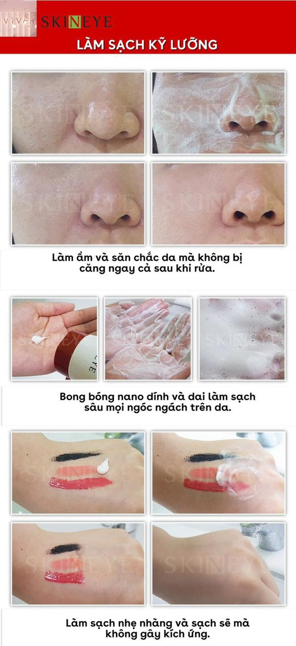 Sữa Rửa Mặt Chống Lão Hóa, Cấp Ẩm, Trắng Da SKINEYE 120ML - ( Vi vân _ Cosmetic )