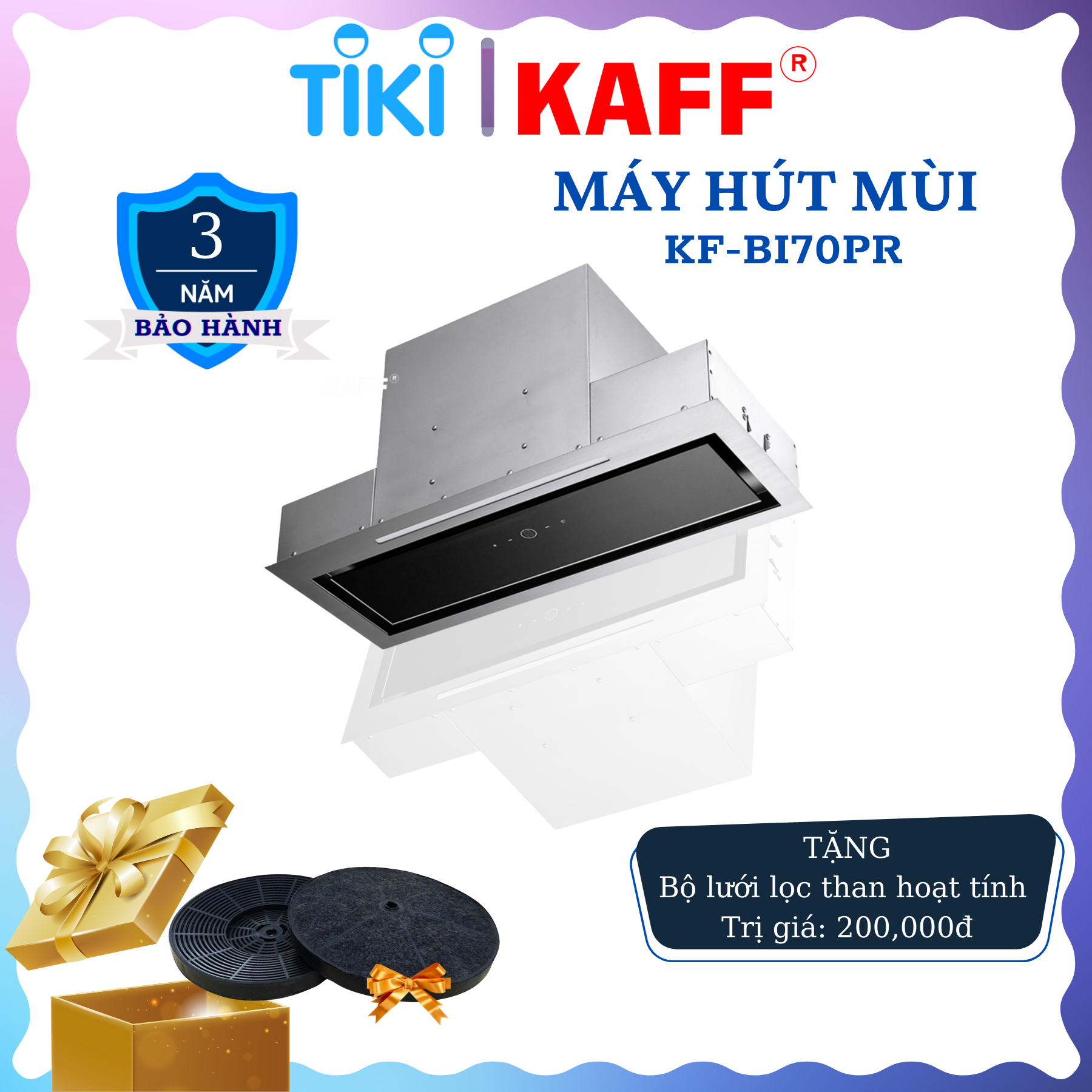 Máy hút mùi âm toàn phần mặt kính cảm ứng 700mm KAFF KF-BI70PR Tặng bộ lọc than thay thế - Hàng Chính Hãng