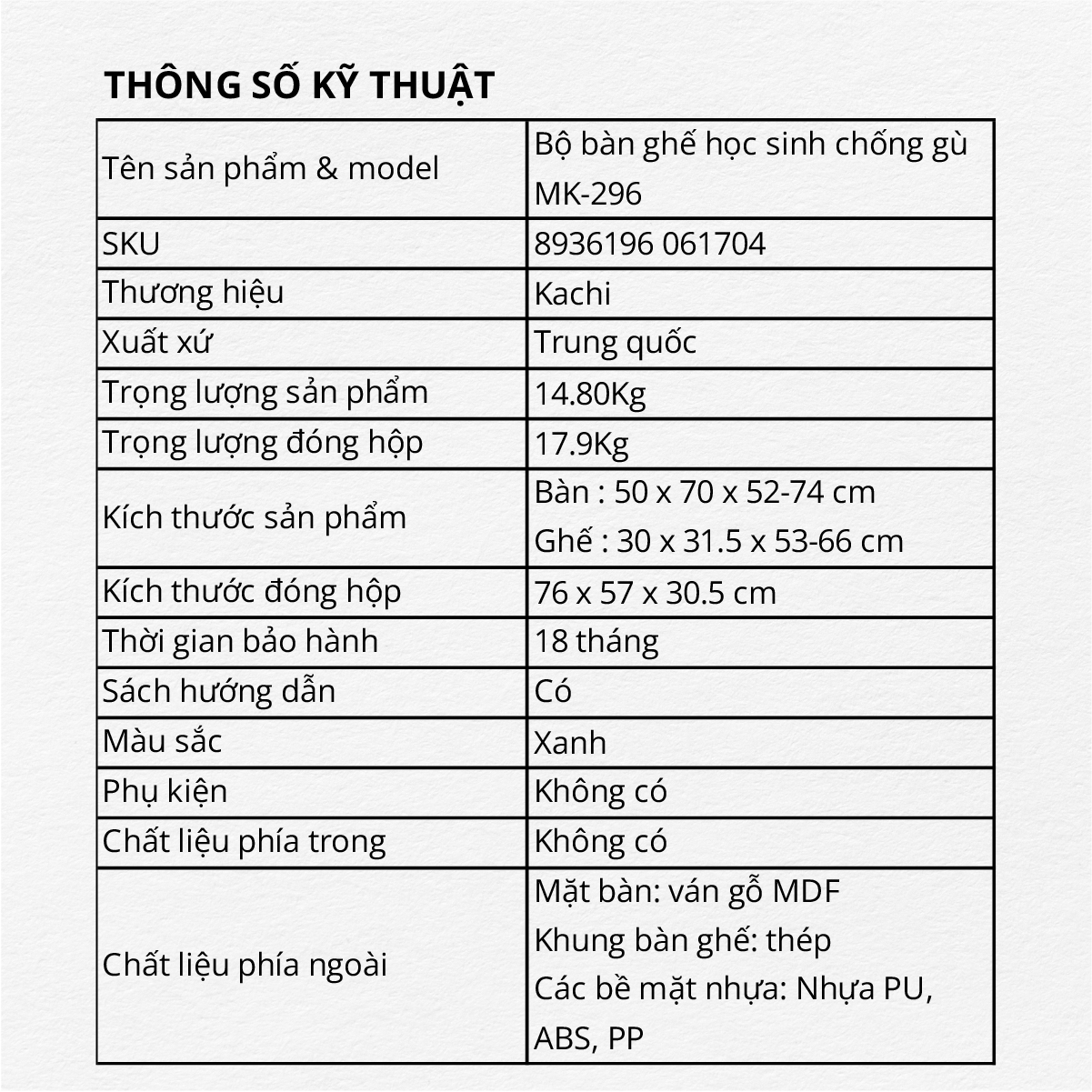 Bàn Học Sinh Chống Gù Kachi MK296