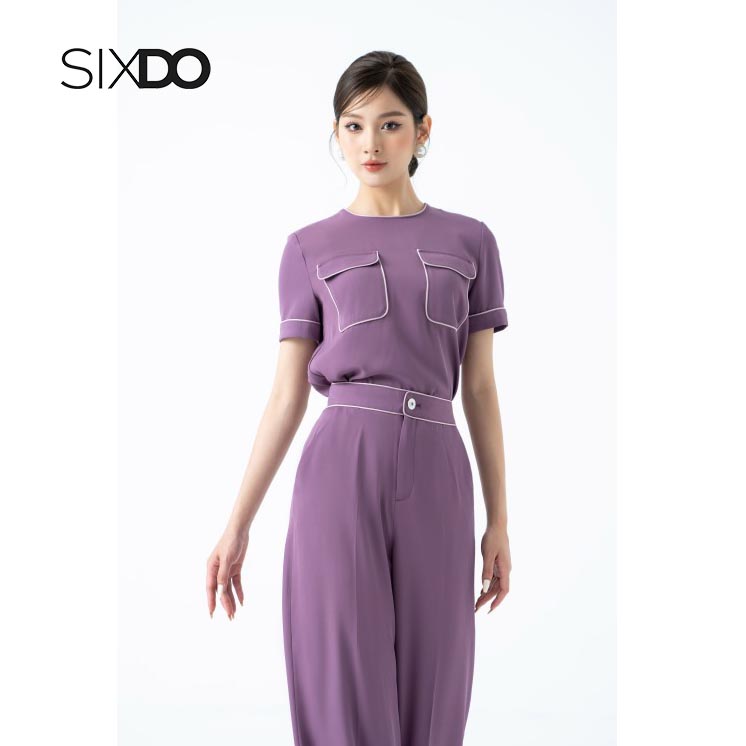 Áo lụa tím nữ phối túi SIXDO