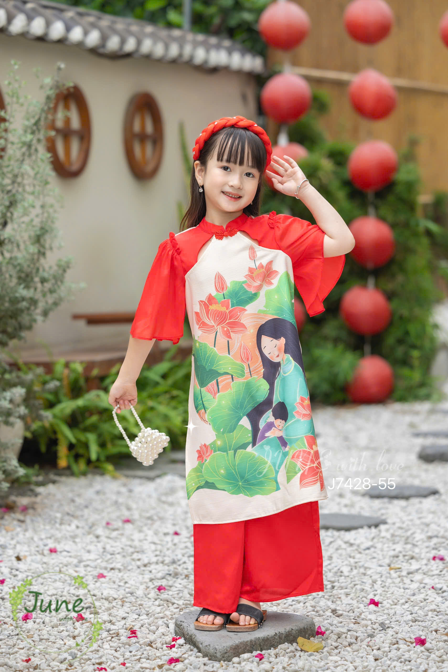 Áo dài cho bé gái mẫu Hoa sen mùa xuân xinh xắn diện lễ tết năm mới từ 12-42kg hàng thiết kế cao cấp