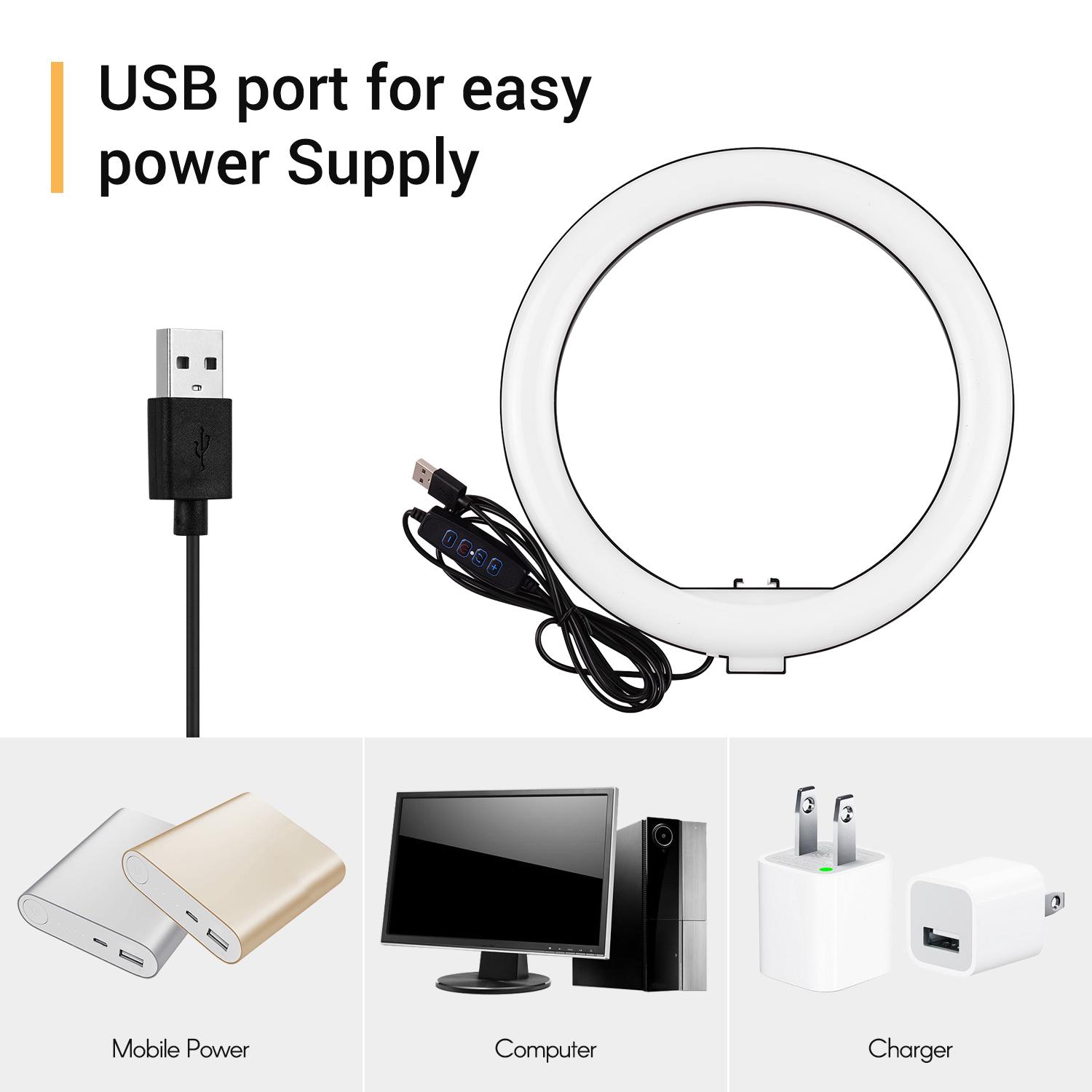 Đèn LED vòng nhỏ 10 inch Chụp ảnh, Ánh sáng lấp đầy 3 Chế độ chiếu sáng USB có thể điều chỉnh độ sáng Được hỗ trợ ánh sáng clip-on linh hoạt