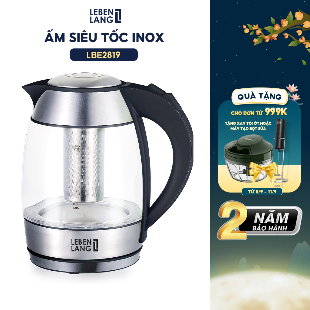 Ấm siêu tốc thuỷ tinh 1,8lit Lebenlang LBE2819