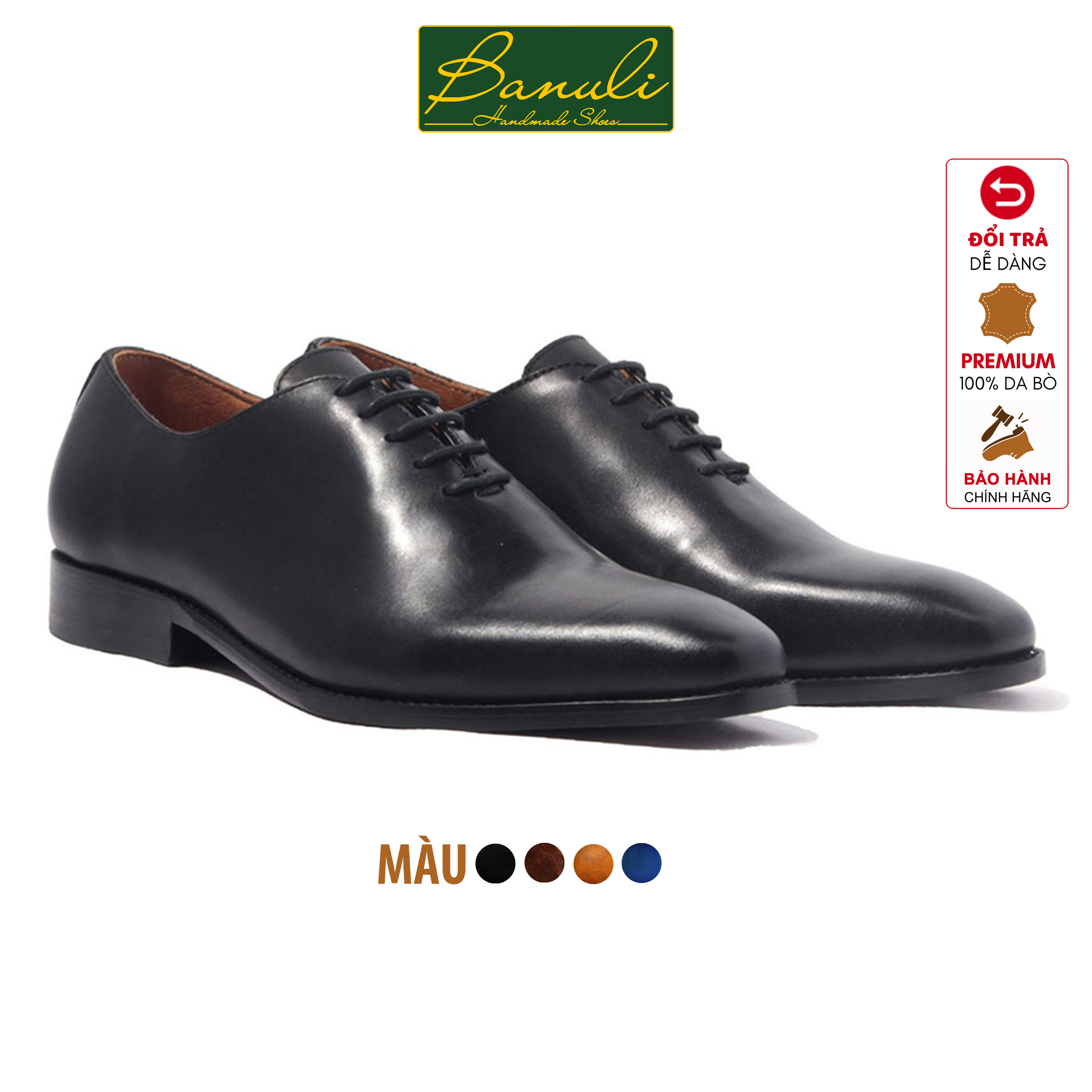 Giày Tây Nam Công Sở Banuli Da Bê Italian Dây Buộc Wholecut Oxford H1WH1 (Da Veg Itali Mềm Dẻo, Đế Siêu nhẹ, Bảo Hành Trọn Đời)