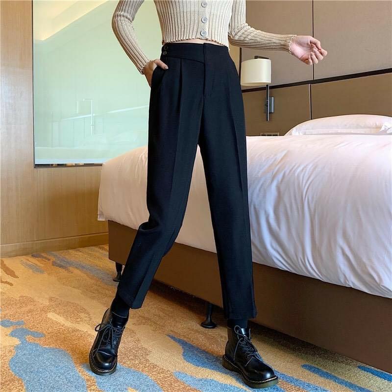 Quần baggy nữ 2 khuy lệch cạp lưng chun