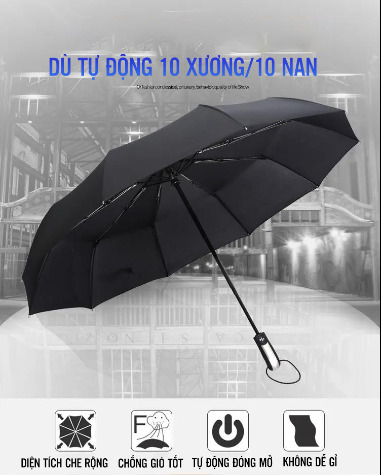 Ô dù tự động 12 nan 12 xương cao cấp kiên cố che 2 người đường kính che phủ 108cm