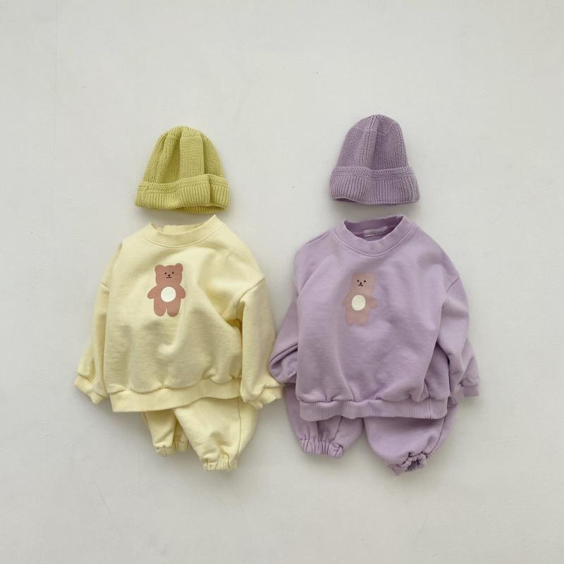 2021 Thu Mới Quần Áo Trẻ Em Bé Gái Bộ Dài Tay Thể Thao In Gấu Áo Và Tay Và Quần Trẻ Em Hàn Quốc Phù Hợp Với