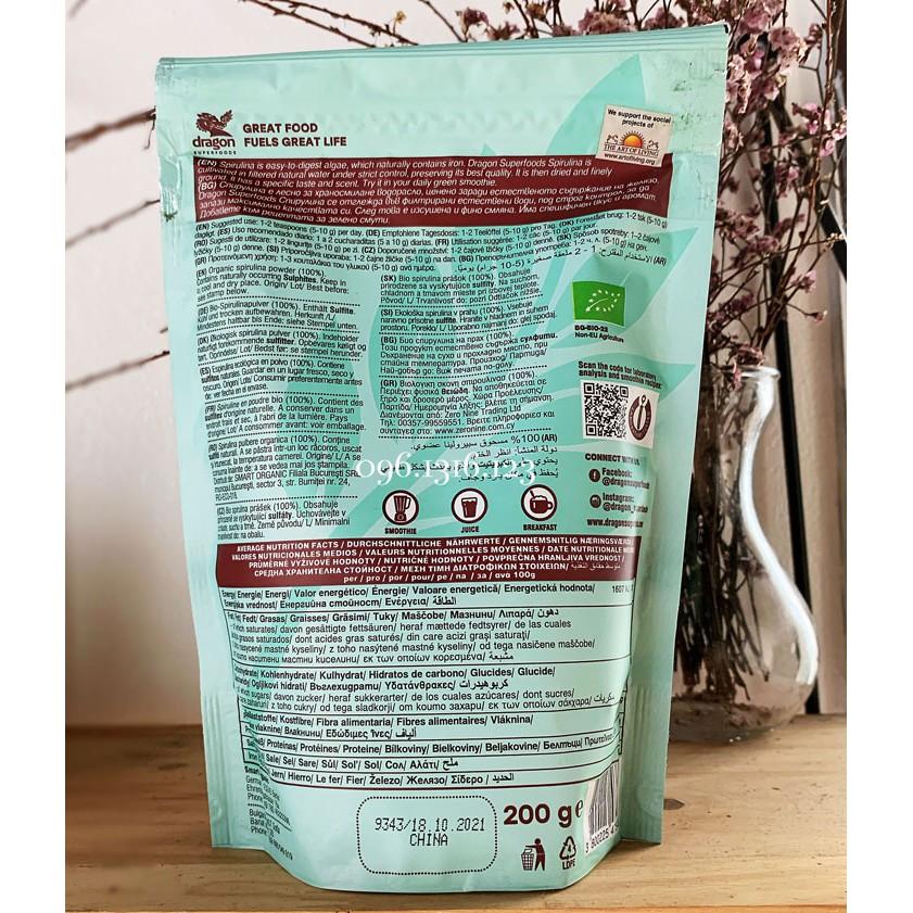 Bột tảo spirulina hữu cơ Dragon 200g