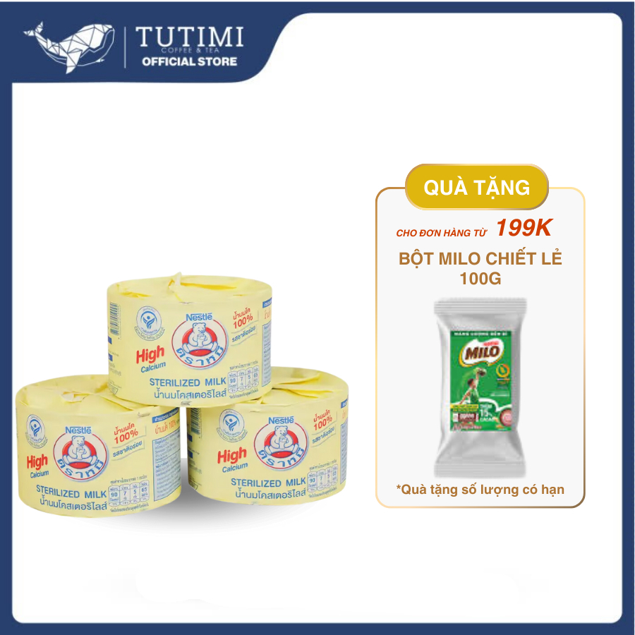 [6 LON] Sữa Gấu Thái Lan - Tăng Chiều Cao Bear Brand Sterilized Milk - 140ml + Tặng Bột Milo