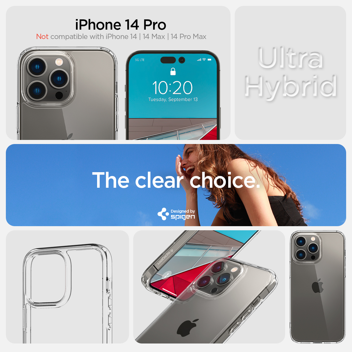 Ốp Lưng dành cho iPhone 14 Pro Max/ 14 Pro Spigen Ultra Hybrid Crystal Clear Case - Hàng Chính Hãng