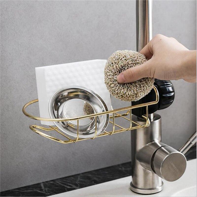 Household Faucet Storage Rack Kitchen Water Pool Punch Free Sponge Rag Hollow Drain Holder