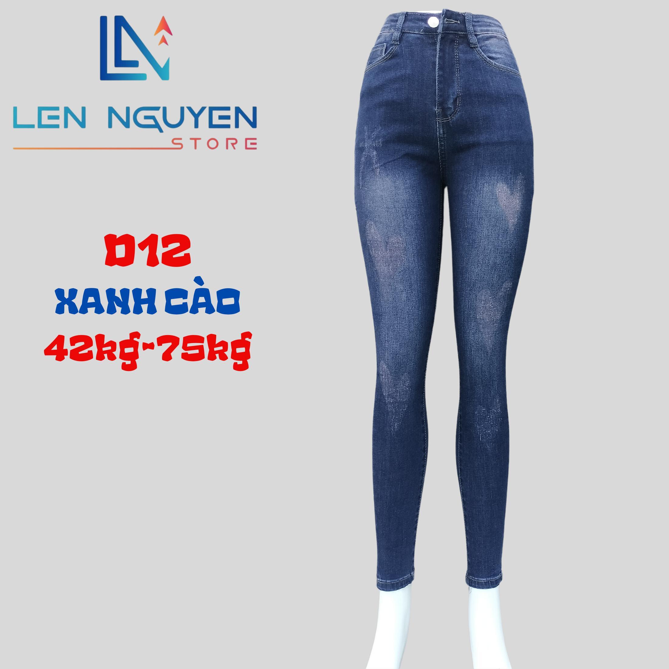 D12_Quần jean nữ, dài, lưng cao, quần bò nữ dáng ôm, quần rin nữ có big size, cho 42kg đến 75kg - Xanh Cào