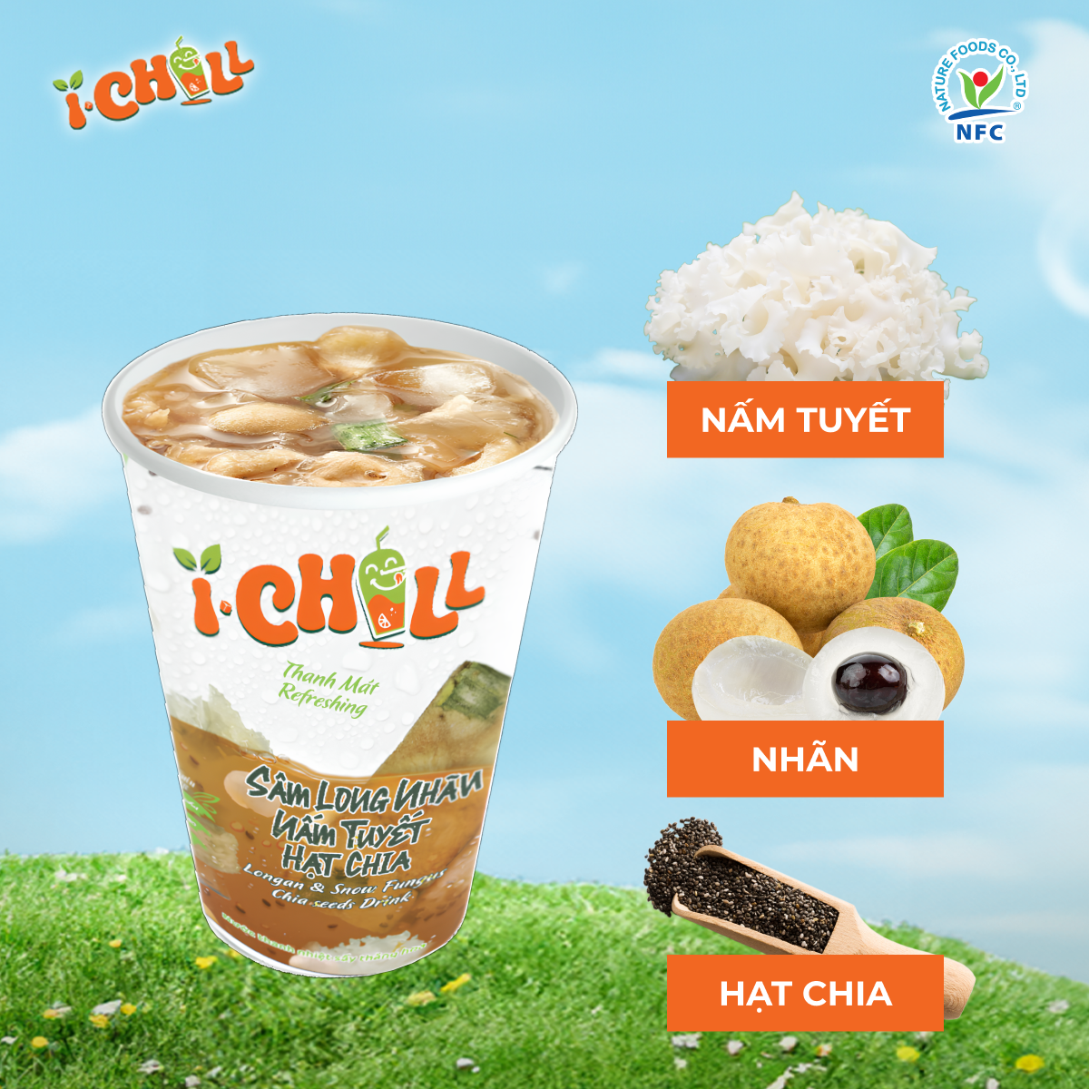 [COMBO 6 LY] iChill Sâm Long Nhãn Nấm Tuyết Hạt Chia Nước Thanh Nhiệt Sấy Thăng Hoa Từ Trái Cây Tự Nhiên