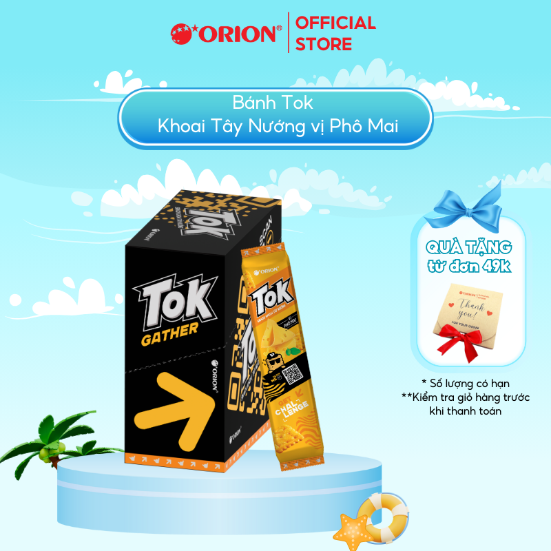 Hộp 10 gói Bánh Khoai Tây Nướng TOK Orion vị PHÔ MAI 365g (36.5g x 10 gói/hộp)