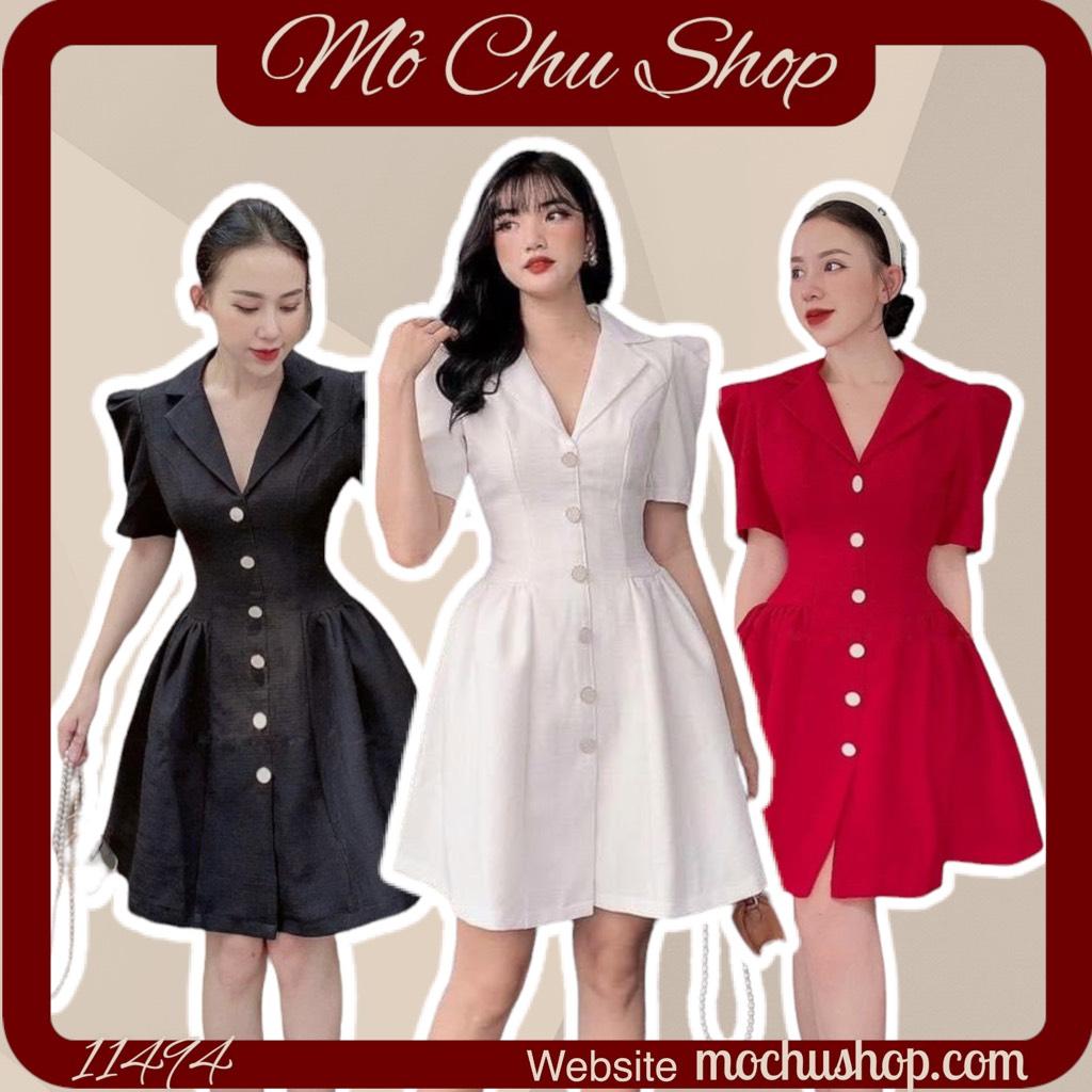 ĐẦM XÒE CỔ VEST PHỐI NÚT TAY PHỒNG 11494