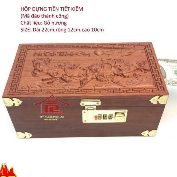 Hộp đựng tiền tiết kiệm trạm mã đáo thành công gỗ hương